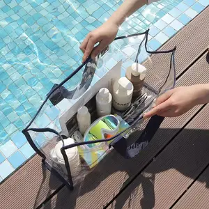 100pcs Bulk 0.3mm Transparent Clear Pvc Handbag Waterproof Beach Tote Bag With Strong For Gift