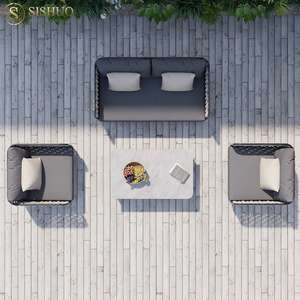 Muebles de ratán para exteriores, aleación de aluminio, protector solar impermeable, Villa creativa, patio, <span class=keywords><strong>terraza</strong></span>, venta de sofá de cuerda tejida para exteriores - Product Image 3