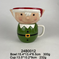 Ensemble de service empilable visage de renne charmant, bol à soupe et tasse à café en céramique durable pour les fêtes