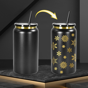 Powder Coated 16oz Gold-Plated Double Wall Insulated Stainless Steel <strong>Tumbler</strong> <strong>Mason</strong> <strong>Jar</strong> Drink Soda Cups Black Lid Tote for Lovers - Product Image 5