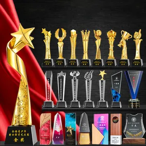 New Creative Company Annual Meeting Souvenir Solid Wood Medal Awards Color Printed Crystal Trophy