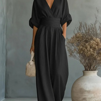 Nouvelle combinaison élégante et chic pour femme, col en V, taille cintrée, collection Printemps-Été 2026, transfrontalière Europe-Amérique