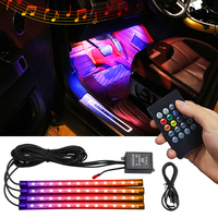Lumières LED pour voiture, intérieur, 4 pièces, bande lumineuse LED 48 LED pour voiture avec port USB, RGB, intérieur, bande LED décorative 5050, ambiance de voiture