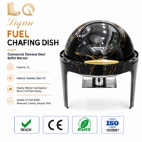 Chauffe-plat rond LQ à motif marbre noir, couvercle en acier inoxydable avec fenêtre en verre, chauffage au combustible et électrique, pour buffet et hôtel