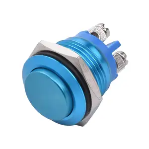 16mm High Round Cap Waterproof Aluminum Shell Screw Terminals 250VAC 5A 12V 36V DC 2A 1NO SPST Momentary Push Button Switch