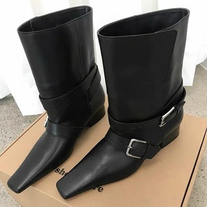 Botines Cortos de Tacón Grueso Antideslizantes con Punta Cuadrada y Cuello Plegable de Diseño Exclusivo Estilo Coreano 2026 para Mujer - Product Image 2