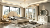 Suite complète de chambre à coucher de style turc, transfrontalière, avec cadre de lit simple rembourré en tissu, éclairage LED et tiroirs de rangement, design arc-en-ciel