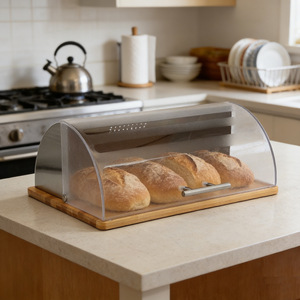 Boîte de rangement pour pain avec base en bambou et couvercle transparent pour la cuisine 39X31.5X16CM - Product Image 1