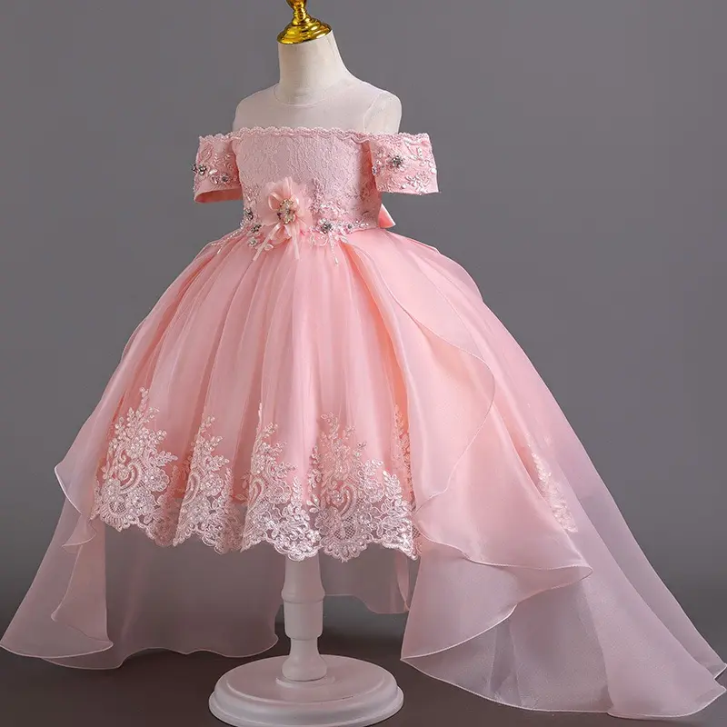 European and American new children's gown wedding dress lace tail princess dress girls' piano performance girl dress