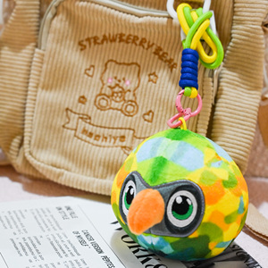Porte-clés en peluche <span class=keywords><strong>perroquet</strong></span> avec yeux brodés en 3D, tissu aux couleurs vives, cordon robuste, breloque pour sac, OEM ODM - Product Image 5