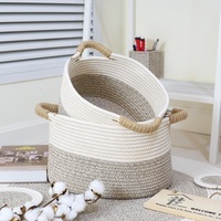 Nouveau Panier de Rangement Tressé en Corde de Coton avec Poignées pour Couvertures, Jouets, Couettes et Coussins