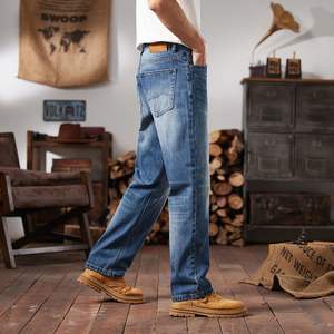 Amerikan klasik erkek kot orta yıkanmış ağır düz gevşek Fit orta bel katı rahat pantolon yaz için - Product Image 2