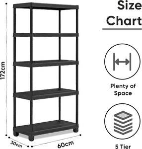 Étagères de rangement en plastique robustes à 5 niveaux pour <span class=keywords><strong>garage</strong></span>, entrepôt, cuisine, étagères de rangement, rayonnage industriel - Product Image 3