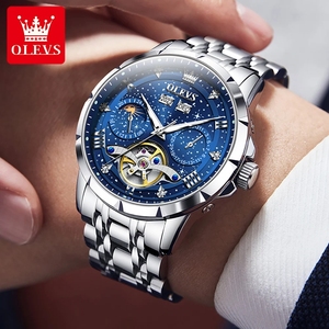 Drop Shipping OLEVS Men Watch Original Tourbillon Multifunctional Mechanical Watch Astral Dial Watches For Men Moon Phase Reloj - Product Image 1