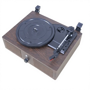 Tourne-disque vintage en bois <span class=keywords><strong>de</strong></span> noyer brun foncé, 3 vitesses, avec haut-parleurs stéréo intégrés, décoration rétro pour la maison - Product Image 3