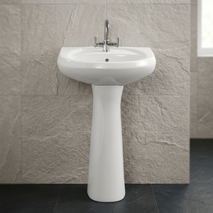Lavabo rectangulaire moderne en céramique avec piédestal complet, ensemble de lavabo pour salle de bain, pour usage domestique et hôtelier - Product Image 5