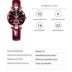 Relojes POEDAGAR para mujer, reloj de cuarzo con esfera de diamantes, correa de cuero, resistente al agua, reloj de pulsera para dama, regalo para novia - Product Image 5
