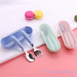 Juego de 3 piezas de cubiertos de acero inoxidable para niños, cuchara, tenedor y caja, utensilios portátiles para alimentación de bebés, cucharas para bebés, juego de vajilla para bebés - Product Image 3
