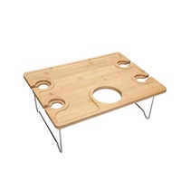 Table de pique-nique pliante en bambou, table de camping portable pour l'extérieur avec porte-bouteille et porte-verre, plateau à fromage et à en-cas écologique pour 4 personnes
