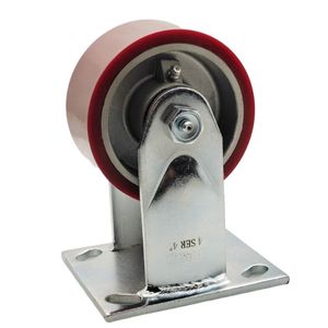 Roulettes fixes industrielle lourde Carsun 4 pouces, roue en polyuréthane à âme en aluminium rouge, roulement à billes, plaque en acier rigide OEM - Product Image 1