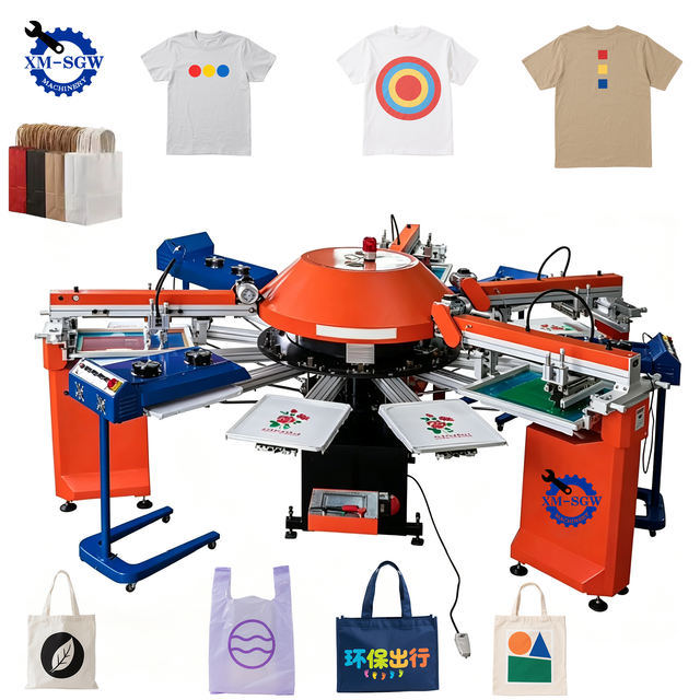 Industrial Multi-color Carousel Screen Printing Machine Rotary Turntable Screen Printer for Garment Shopping Bag Bulk Printing