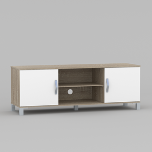 ชั้นวางทีวีทันสมัยสีโซโนมาอ่อนและสีขาว ผลิตจากไม้ปาร์ติเคิลบอร์ดคุณภาพสูงและเคลือบด้วยกระดาษ สำหรับห้องนั่งเล่นยุคใหม่ - Product Image 1