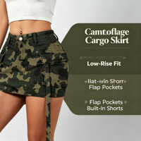 Mini-jupe cargo en jean pour femme, taille basse, extensible, avec short intégré, style urbain