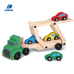 Happy Earth-Camión de transporte de madera, juguete de 4 Mini coches coloridos, juego de transporte de vehículos de empuje educativo, niños pequeños en edad preescolar - Product Image 1