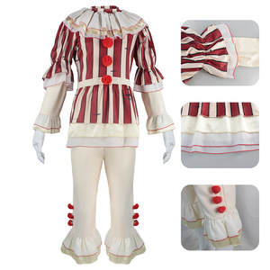 Costume da Cosplay di Halloween: Outfit da Clown Malvagio <span class=keywords><strong>Horror</strong></span> Completo a Righe Rosse in Tessuto di Poliestere - Product Image 4