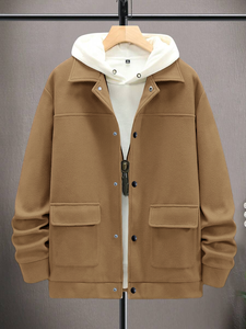 Veste pour homme, <span class=keywords><strong>manteau</strong></span> d'automne et d'<span class=keywords><strong>hiver</strong></span>, polaire épaisse, nouveau velours côtelé, coupe ample, trench-coat court, col à revers - Product Image 4