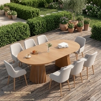 Grande table à manger ovale moderne en bois massif extensible pour famille nombreuse, pouvant accueillir 8 à 10 personnes confortablement, idéale pour une utilisation hôtelière