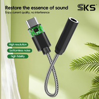 Adaptador de Audio USB C a 3.5mm SKS HiFi, 32bit/384KHz, Carcasa Metálica Trenzada para Teléfono Android, Laptop, Tablet, Cámara LED