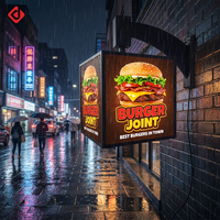 Affiche publicitaire 3D en forme de cube à 4 côtés, personnalisée pour l'extérieur, panneau de menu, boîte lumineuse publicitaire rotative à LED pour restaurant, café