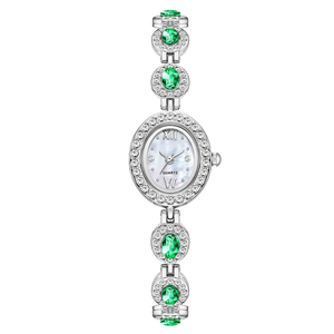 Reloj de Aleación Resistente al Agua con Esmeralda Ovalada de Moda 2026 para <span class=keywords><strong>Mujer</strong></span>, Esfera MOP, Reloj de Cuarzo para Uso Diario - Product Image 1