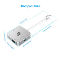KUMO adaptor Multiport 4 in 1, stasiun Dok HDMI Audio VGA USB 3.0 2025mm dengan Hub C 3.5