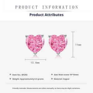 Collar con colgante de corazón rosa de diamante de alto contenido de carbono de 12 mm, juego de joyería de 3 piezas, juego de anillos de circonita rosa cobrizo para mujer, más vendido. - Product Image 3