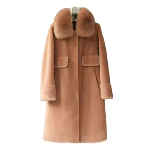 न्यू फॉक्स वूल शियरलिंग कोट महिलाओं के लिए मध्य लंबाई के ऊनी कोट महिलाओं के लिए ट्रेंडी फर