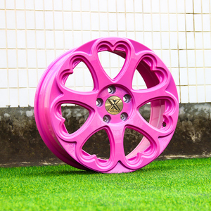 JZ CNC kustom 1-Piece 5x120 5x114.3 5x112 16 20 inci hot pink aluminium alloy rims tempaan roda mobil penumpang dengan hati - Product Image 2