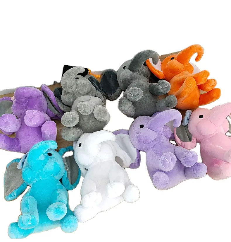 wholesale Custom 25cm Gray Yellow Blue Color Plush And Stuffed Elephant Toys Soft