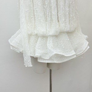 Abito in pizzo <span class=keywords><strong>bianco</strong></span> a due pezzi con <span class=keywords><strong>maniche</strong></span> <span class=keywords><strong>lunghe</strong></span> e vita elasticizzata alla moda - Product Image 4
