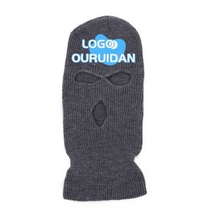 2025 desainer kustom hitam Balaclava Skimask hangat rajut 80g tiga lubang masker Ski untuk musim gugur musim dingin Noire Cagoule masker dengan 3 lubang - Product Image 2