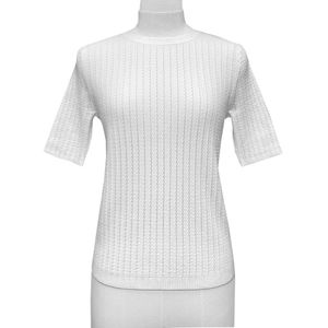 Pull en tricot pointelle pour femme, col montant, manches courtes, fin et respirant, en viscose et polyester, pour le printemps - Product Image 1
