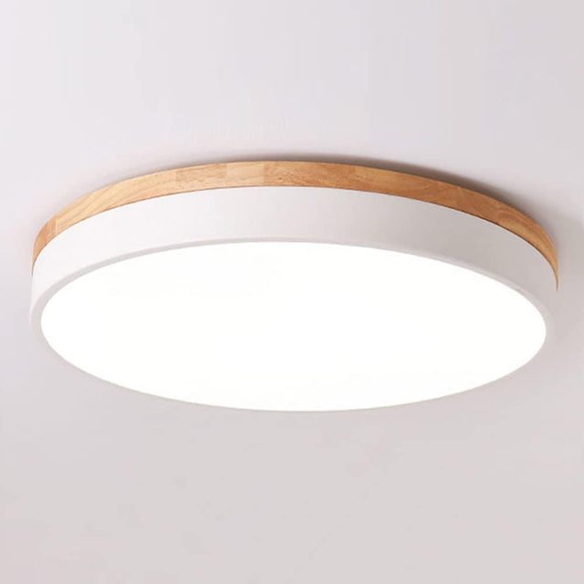 Dimmable Wood LED Flush Mount Ceiling Light 5CCT 2700K-6000K Modern Round Close to Ceiling Lighting Fixtures