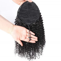 Letsfly Wholesale 9A Queue de cheval 100% cheveux humains lisses et bouclés, extension de queue de cheval à cordon et à enrouler pour femmes noires