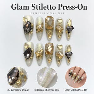 Faux ongles à presser couleur or champagne avec paillettes et strass, couvrance totale, élégants pour les soirées - Product Image 5