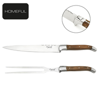 Lot de 2 fourchettes à viande en acier inoxydable avec manche en bois d'olivier écologique pour service et grillades de bœuf, idéales pour le barbecue