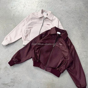 Vestes en cuir PU personnalisées pour hommes avec fermeture éclair, design patchwork en maille, manteau zippé coupe-vent à revers en cuir – Vente en gros - Product Image 1