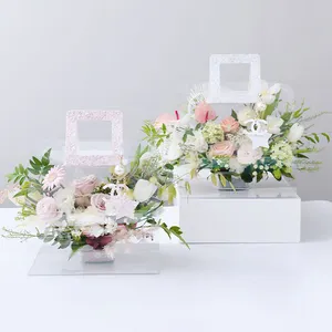 2021 coréen Bouquet frais fleur emballage boîte florale cadeau boîtes PVC Transparent boîte avec poignée emballage pour fleuriste fournitures