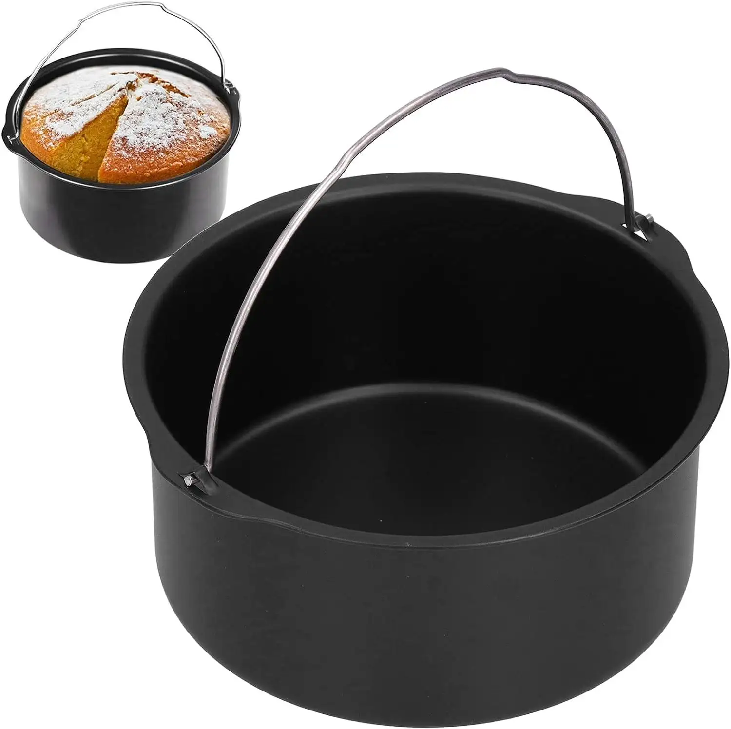 Anhaftungsloser Tieffritteusezubehör-Set und Stahl-Pizza-Pfanne Backen 2-teilig/Set universeller Luftfritteusezubehör-Set 6"/7"/8"