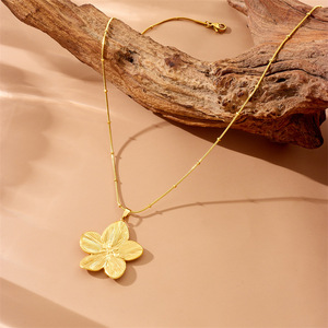Gold Plated Flower Pendant Snake Chain Stainless Steel Necklace Gift Jewelry - Product Image 3